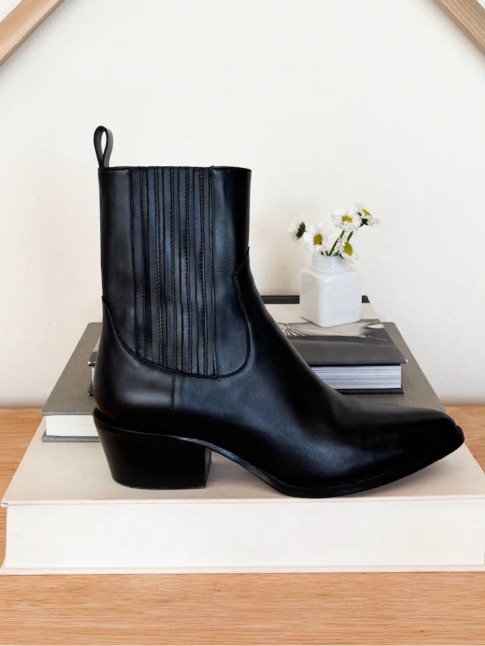 Emerson Fry Atelier Boot Black Leather Size 38 Pointed Toe Chelsea Ankle Boots